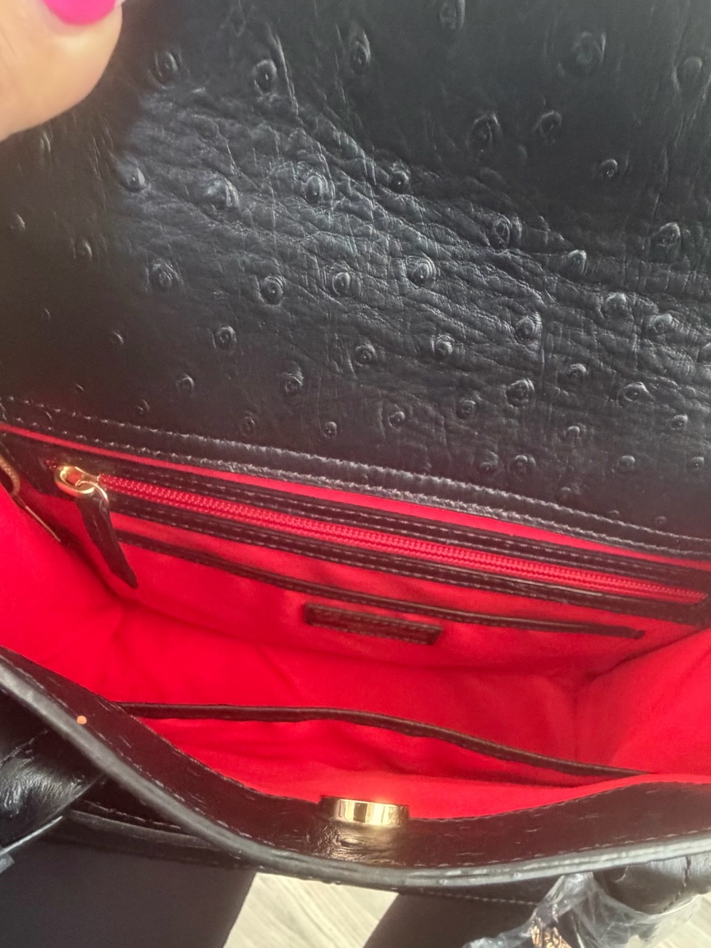 NWT Dooney & Bourke Janine Black Leather Ostrich Satchel Shoulder Purse - Picture 9 of 16
